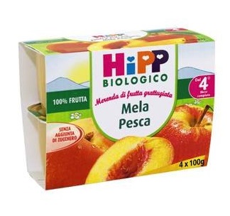 HIPP BIO FRUTTA GRATTUGGIATA MELA PESCA 4X100 G - latuafarmacia.org