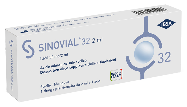 SIRINGA INTRA-ARTICOLARE SINOVIAL 32 ACIDO IALURONICO SALE SODICO 1,6% 32MG/2ML 2ML + AGO 21 GAUGE - latuafarmacia.org