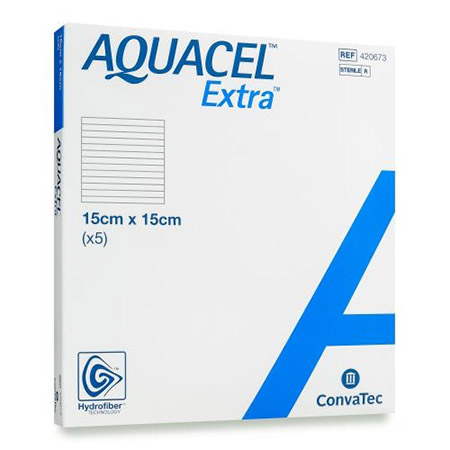 MEDICAZIONE IN TECNOLOGIA HYDROFIBER IN CARBOSSIMETILCELLULOSA SODICA E CELLULOSA RIGENERATA AQUACEL EXTRA 15X15 CM 5 PEZZI - latuafarmacia.org