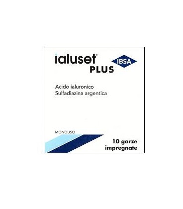 GARZA IALUSET PLUS IMPREGNATA DI CREMA DI ACIDO IALURONICO 0,05%, DI SULFADIAZINA ARGENTICA 1%, MACROGOL, GLICEROLO E ACQUA 10 X 10 CM 10 PEZZI - latuafarmacia.org