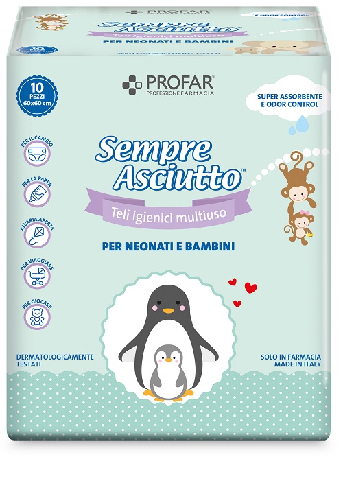 TELO IGIENICO MULTIUSO PROFAR SEMPRE ASCIUTTO PER NEONATI E BAMBINI 60X60CM 10 PEZZI - latuafarmacia.org