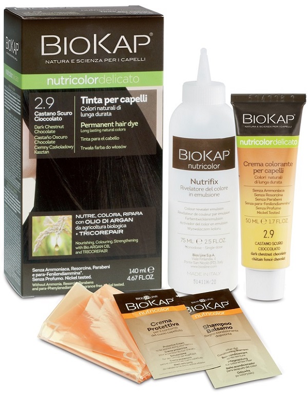BIOKAP NUTRICOLOR DELICATO 2,9 CASTANO SCURO CIOCCOLATO TINTA TUBO + FLACONE - latuafarmacia.org