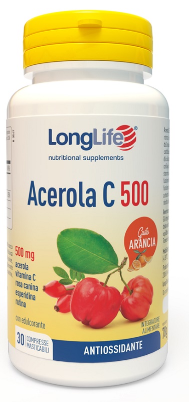 LONGLIFE ACEROLA C500 ARANCIA 30 COMPRESSE MASTICABILI - latuafarmacia.org
