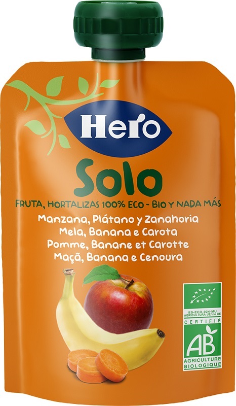HERO SOLO FRUTTA FRULLATA 100% BIO MELA BANANA CAROTA 100 G - latuafarmacia.org