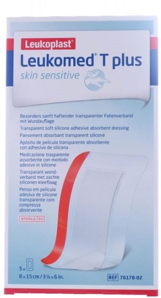 LEUKOMED T PLUS SKIN SENSITIVE MEDICAZIONE POST-OPERATORIA TRASPARENTE IMPERMEABILE CON MASSA ADESIVA AL SILICONE 8X15CM 5 PEZZI - latuafarmacia.org