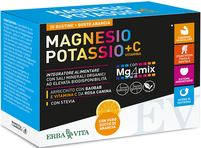 MAGNESIO POTASSIO +C VITAMINA GUSTO ARANCIA 20 BUSTINE DA 3,8 G - latuafarmacia.org