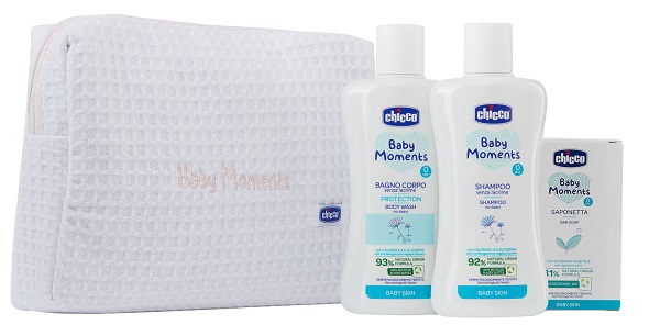 CHICCO BABY MOMENTS BEAUTY BAG W ZIP ROSA BAGNOSCHIUMA PELLI DELICATE 200 ML + SHAMPOO PELLI DELICATE 200 ML + SAPONE SOLIDO PELLI DELICATE 100 G - latuafarmacia.org
